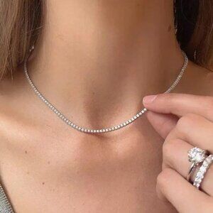 NEW TENNIS 925 STERLING SILVER DIAMOND CHOKER NECKLACE